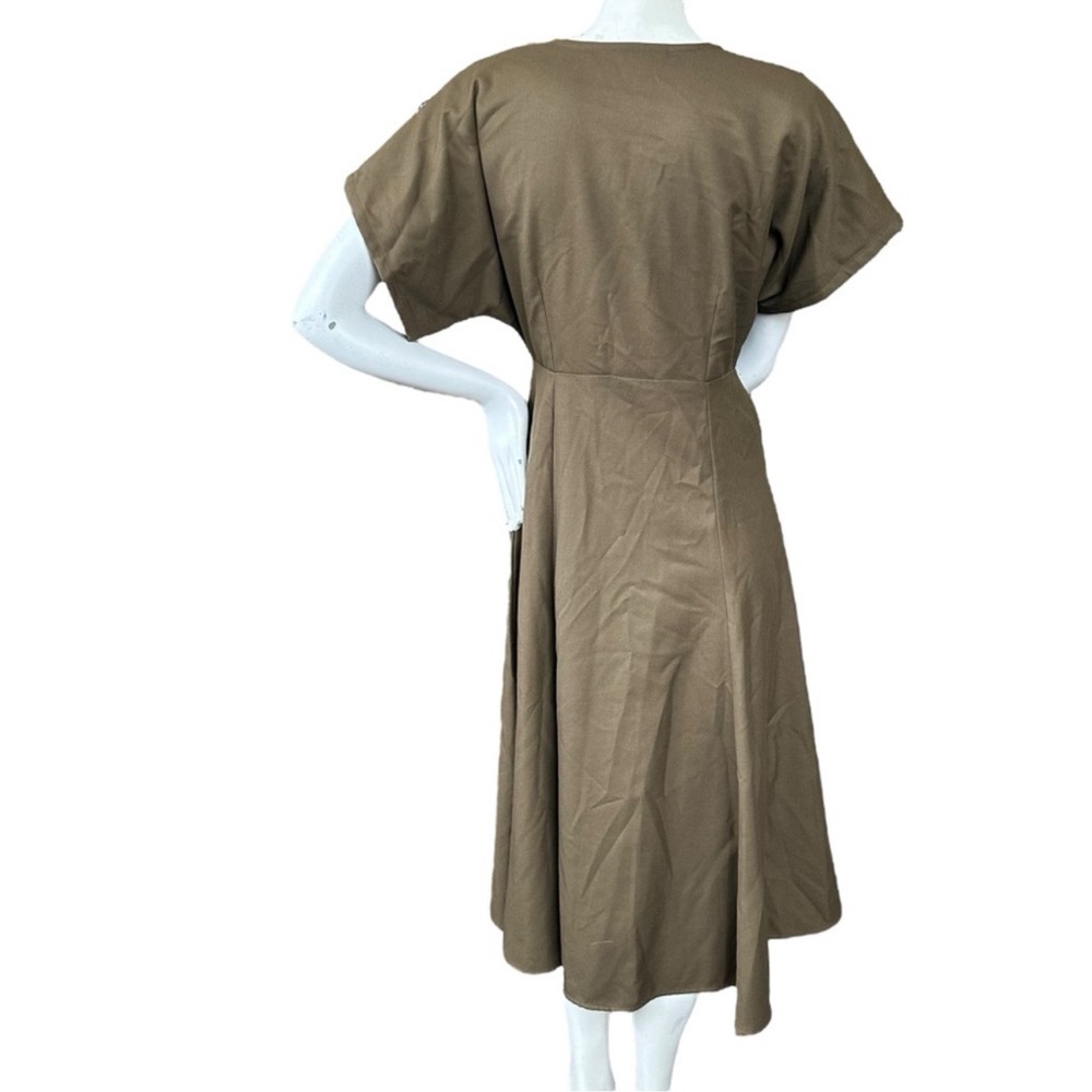 Anthropologie Hemant + Nandita Olive Green & Velvet Floral Short Sleeve Dress 6 - Picture 8 of 14